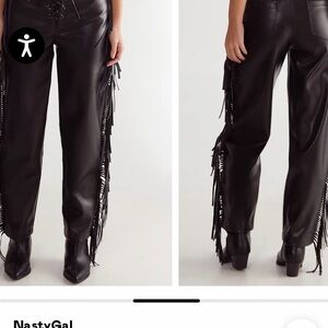 Nasty Gal Black Leather Fringe Pants